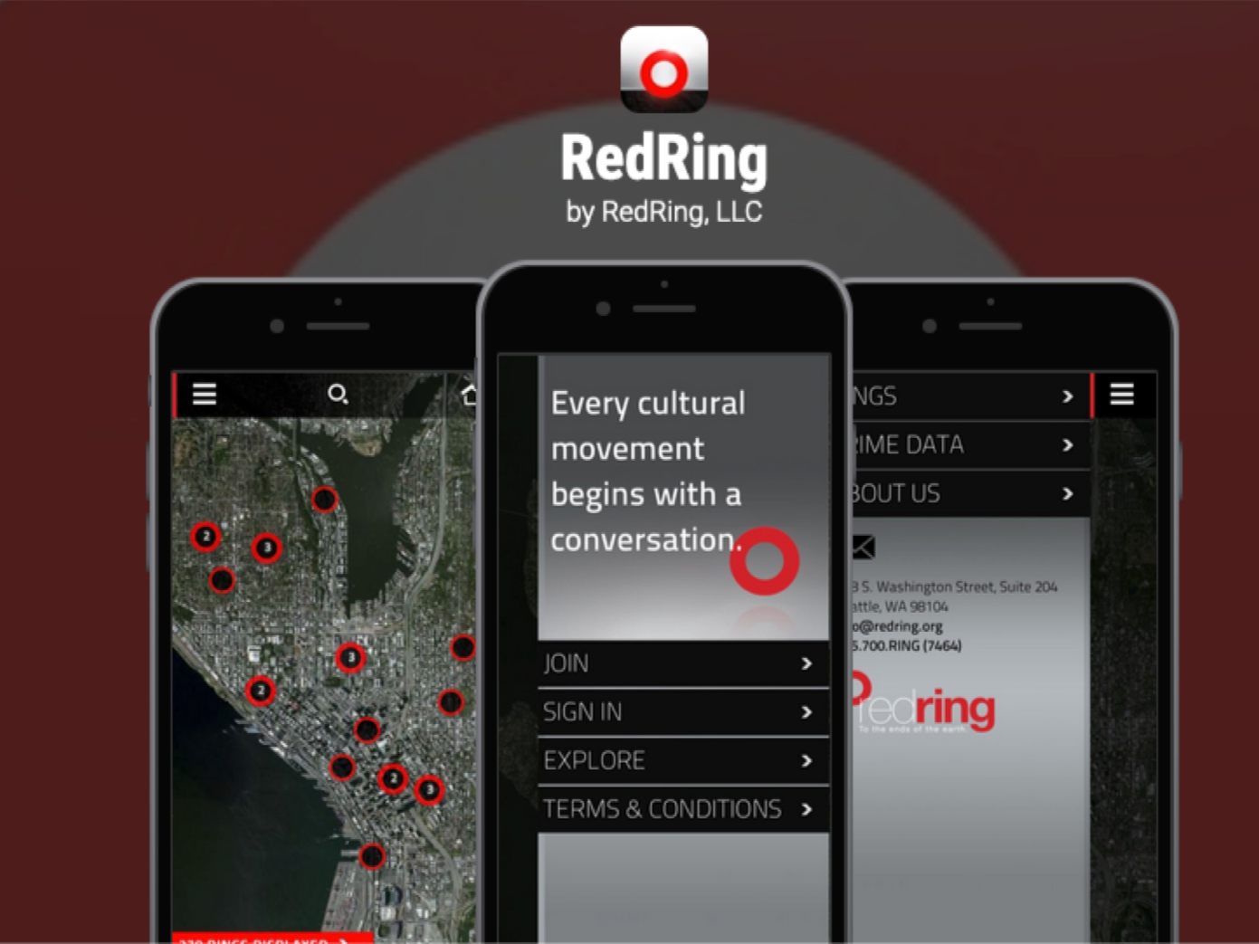 RedRing app — location-based resource map interface