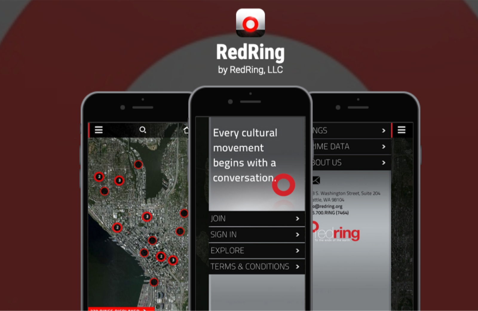 RedRing app — location-based resource map interface